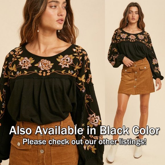 NEW Natural Floral Embroidered Oversize Blouse Top - Picture 12 of 12